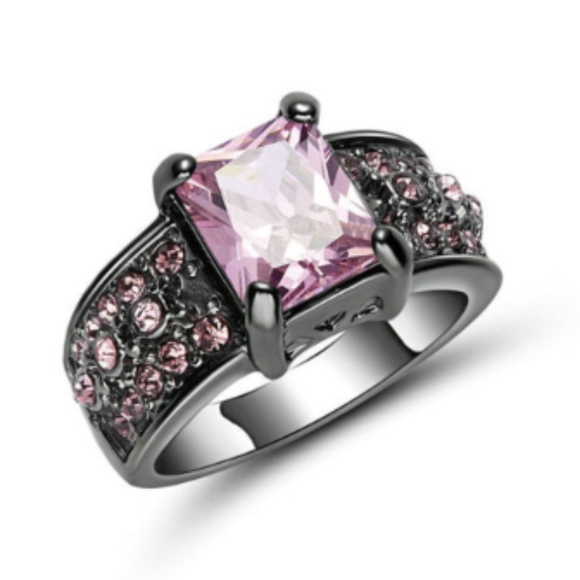 Gunmetal Black Size 7 18k Gf Ring Pink Sapphire - Picture 3 of 6